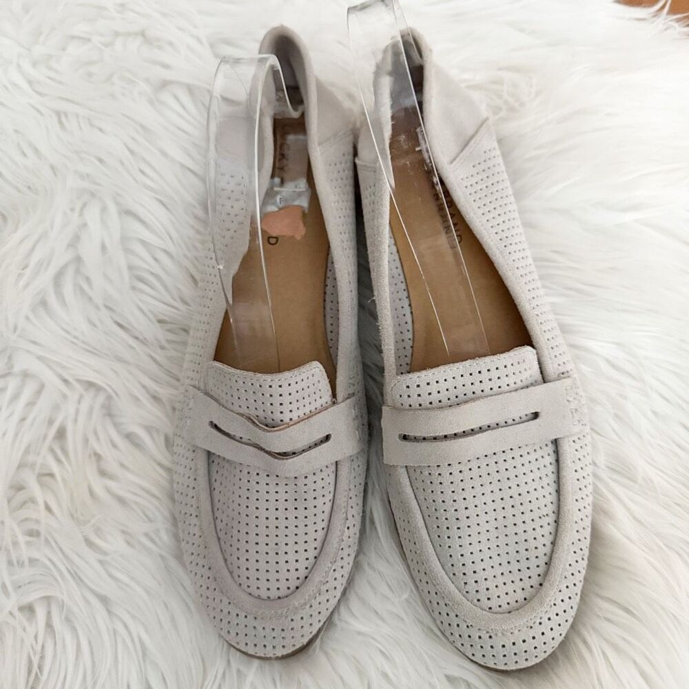 LUCKY‎ BRAND | Gray Taupe Perforated Suede Leather Caylon Loafer Shoe | Size 10